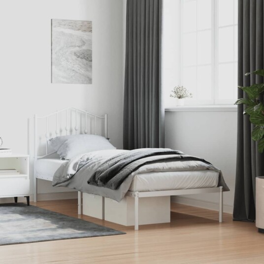 vidaXL Sengeramme i metall med hodegavl hvit 90x200 cm 8721012211407