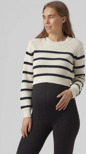Mamalicious Mlpixie  L/S Cropped  Knit Top  A. White L