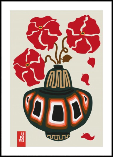Red Ukiyo Flowers Plakat / 30x40