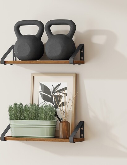 Vendbar vegghylle 40cm 2 pak Brun/Matt Svart