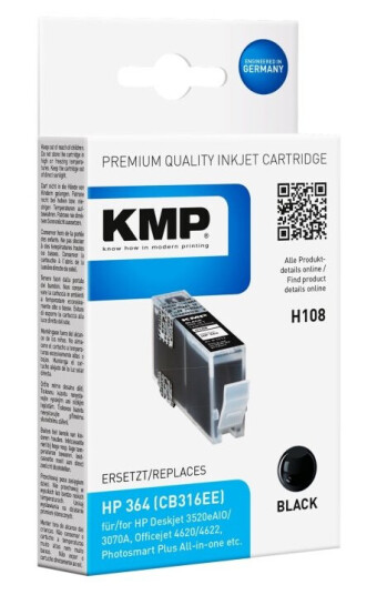 Kmp H108 - 15 Ml - Svart - Kompatibel - Blekkpatron (Alternativ For: Hp 364 Hp Cb316ee) - For Hp Deskjet 35Xx  Photosmart 55Xx 55Xx B111 65Xx 7510 C311 7520 Wireless B110