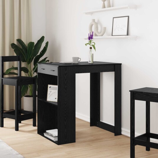 vidaXL Barbord med skuff Svart Eik 102 x 70 x 103,5 cm Konstruert tre