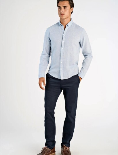 Lindbergh Linen/Cotton Shirt L/S Blue L