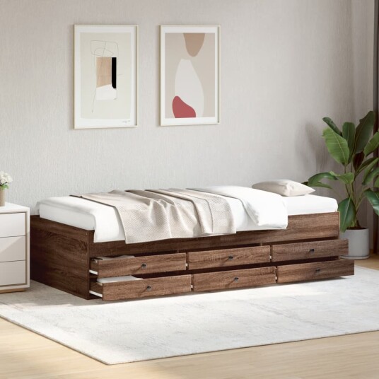 Dagseng med skuffer brun eik 100x200 cm konstruert tre 8721102625268 Dagseng med skuffer brun eik 100x200 cm konstruert tre 8721102625268