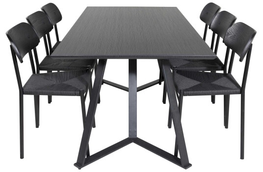Venture Design Marina & Polly spisegruppe Svart/svart 6 st stoler & bord 180 x 90 cm