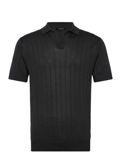 Lindbergh Black Open Collar Knitted Polo S/S   Navy   S