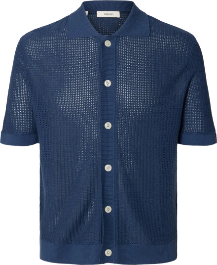 Selected Homme Shane Short Sleeve Open Structure Polo Cardigan Blå S