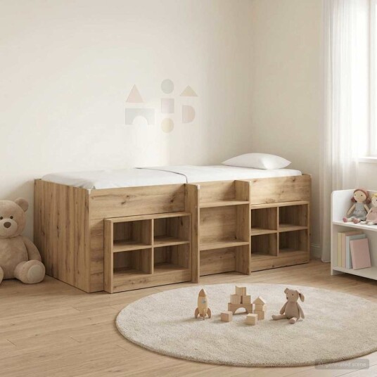  Loft Seng Ramme med Skap 3 pcs Artisan eik Konstruert tre