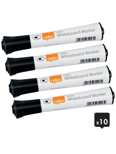 Nobo Glide whiteboardpenner, rund tupp, pakke med 10 stk. Sort