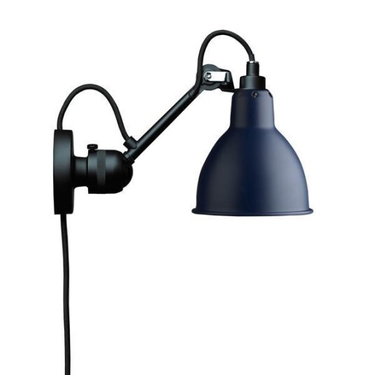 Lampe Gras N304 Vegglampe Matt Sort & Matt Blå Med Ledning