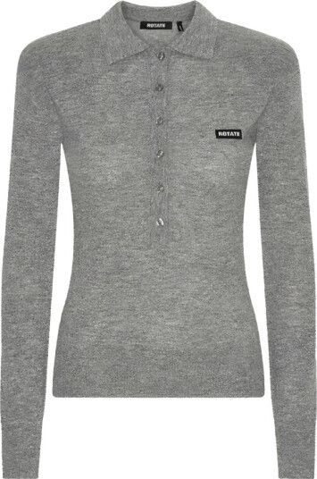 ROTATE Wool Longleeve Polo Grey M ROTATE Wool Longleeve Polo Grey M