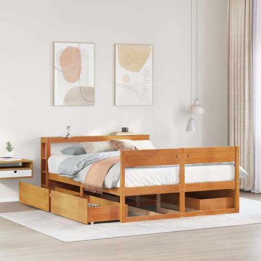 Sengeramme uten madrass voksbrun 140x190 cm heltre furu 3306395