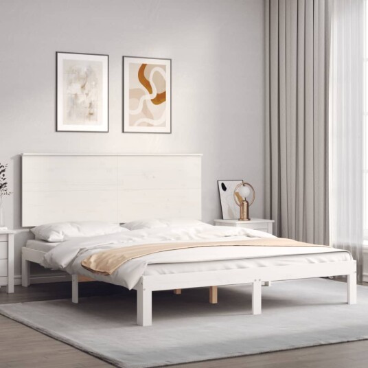 vidaXL Sengeramme med hodegavl hvit 5FT King Size heltre 8720845988371