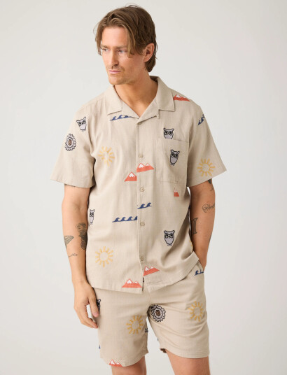 Knowledge Cotton Apparel Relaxed Embroidery Short Sleeve Shirt Grey XXL