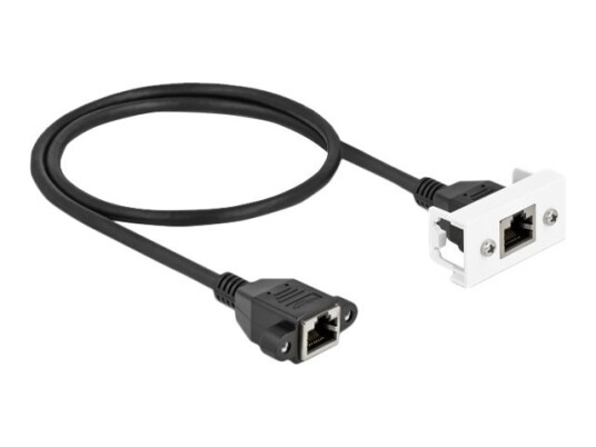 Delock Nettverkskabel Rj-45 Hun Med Muttere For Rj-45 Hun Panelmonterbar 50 Cm S/Ftp Cat 6A Halogenfri Snap-In Svart/Hvitt