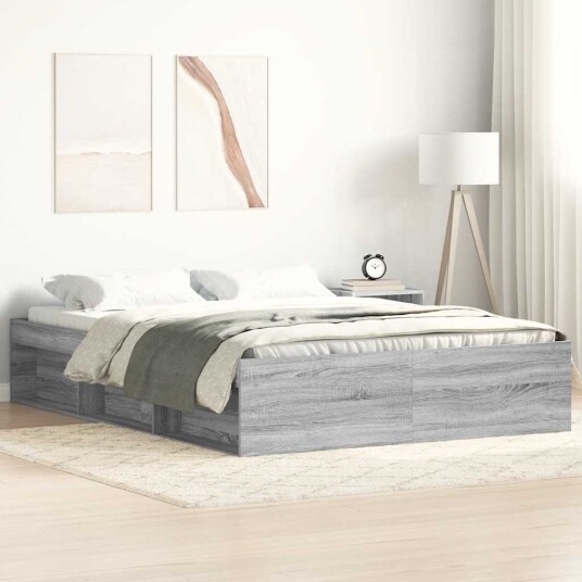 vidaXL Sengeramme grå sonoma 135x190 cm 8721012158696