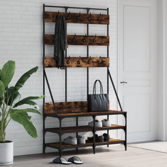  Klesstativ med skooppbevaring røkt eik 100x40x184 cm 8721012196414