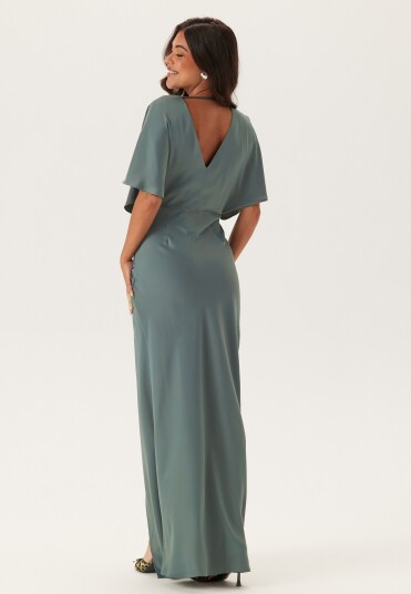 Bubbleroom Occasion Wrap Satin Gown Green 36