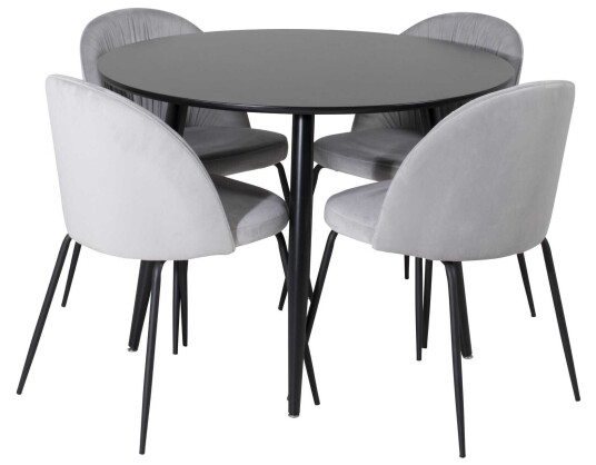 Venture Design Plaza & Wrinkles spisegruppe Svart/grå 4 st stoler & bord 100 cm
