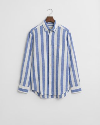 Regular fit stripete skjorte i bomullslin RICH BLUE XXL