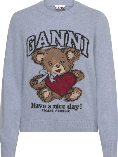 Ganni Wool Crewneck Sweater Blue XS Ganni Wool Crewneck Sweater Blue XS