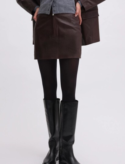REMAIN Birger Christensen Mini Leather Skirt Burgundy 36