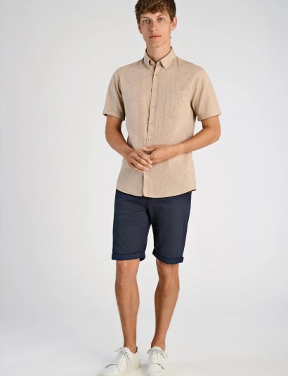 Lindbergh Cotton/Linen Shirt S/S   Beige   XXXL