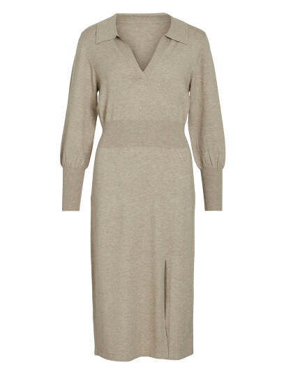 Vila Vicomfy L/S Collar Rib Knit Dress - Noos - Beige - XS