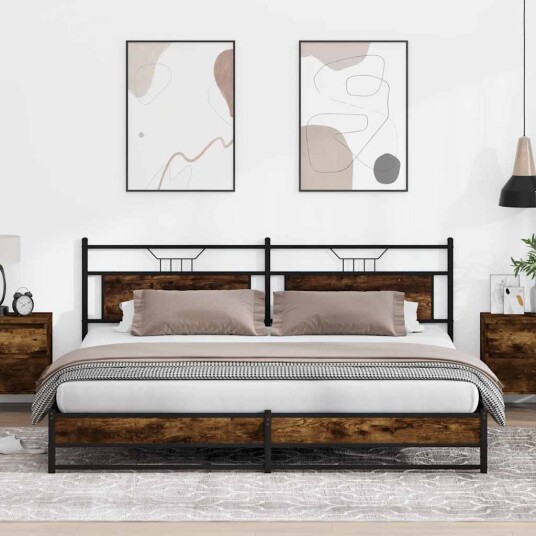 Sengeramme i metall uten madrass røkt eik 193x203 cm 3325111
