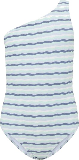 Mango Asymmetric Striped Swimsuit   Blue   13 14