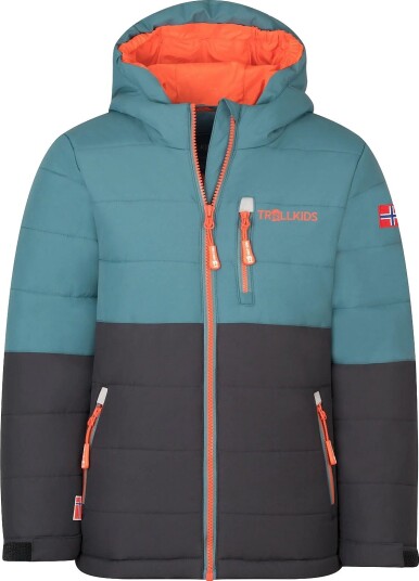 TrollKids Kids Hemsedal Snow Jacket Xt   STORMY BLUE/BLACK/FLAME ORANGE   128