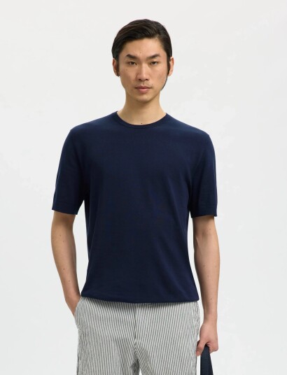 Selected Slmtorino Ss Knit Crew Neck Noos Navy XXL