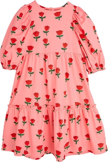 Mini Rodini Kjole Roses AOP Puff Rosa Mini Rodini 80/86 Kjole 80 86
