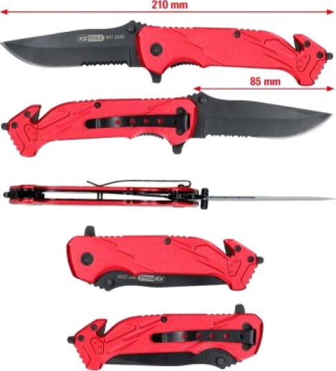 Ks Tools Klappkniv 21 cm med Lås - Drop Point, Rød/Sort, Håndverktøy Ks Tools Klappkniv 21 cm med Lås - Drop Point, Rød/Sort, Håndverktøy