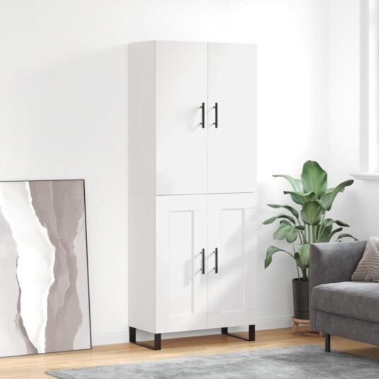  Highboard hvit 69,5x34x180 cm konstruert tre