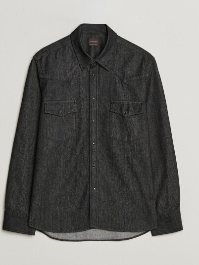 Oscar Jacobson Straight Fit Western Shirt Dark Grey