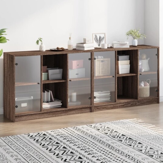 Bokhylle med dører brun eik 204x37x75 cm konstruert tre 8721012216273
