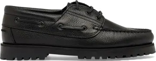 Les Deux Grain Leather Boat Shoe Pensko Svart