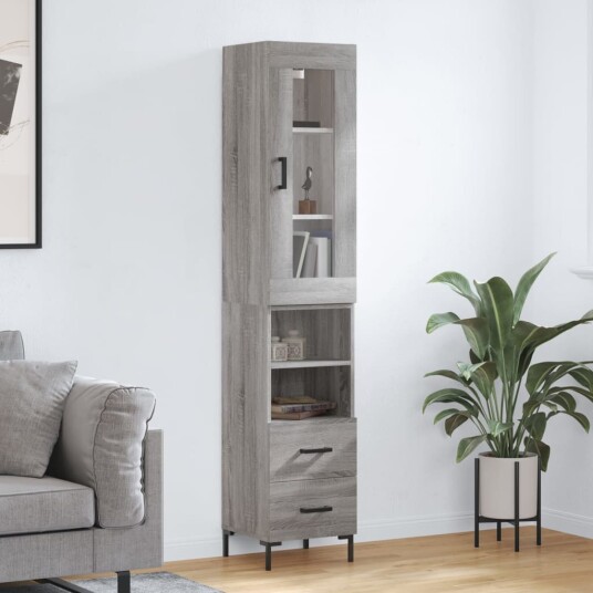 vidaXL Highboard grå sonoma 34,5x34x180 cm konstruert tre 8720845487256