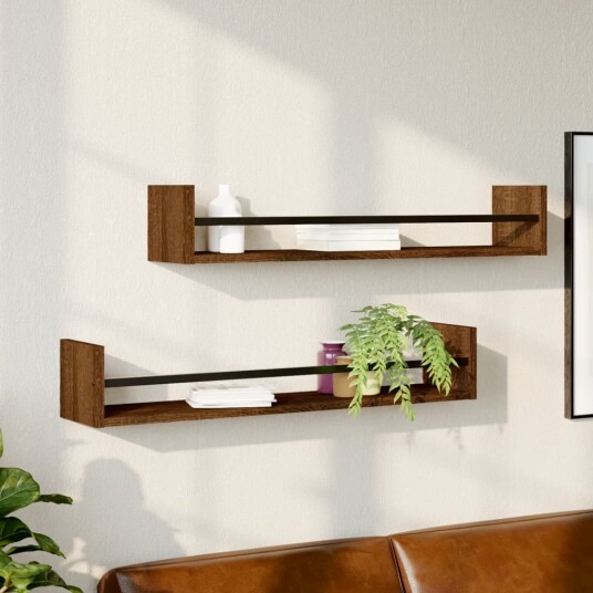 Vegghyller med stenger 2 stk brun eik 80x16x14 cm 8721012126046