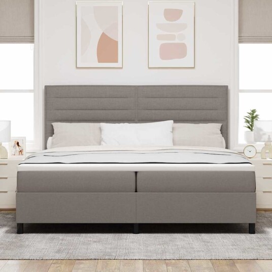 Taupe Box Spring Seng med Madrass 200x200 cm Stoff