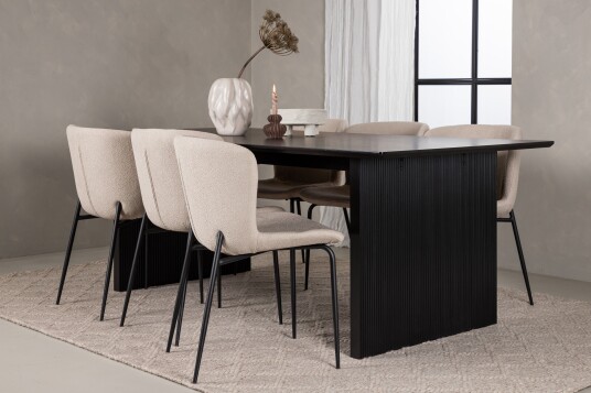 Venture Home Spisegruppe Sicharo 200 cm Rektangulær med 6 Habesh Stoler Svart