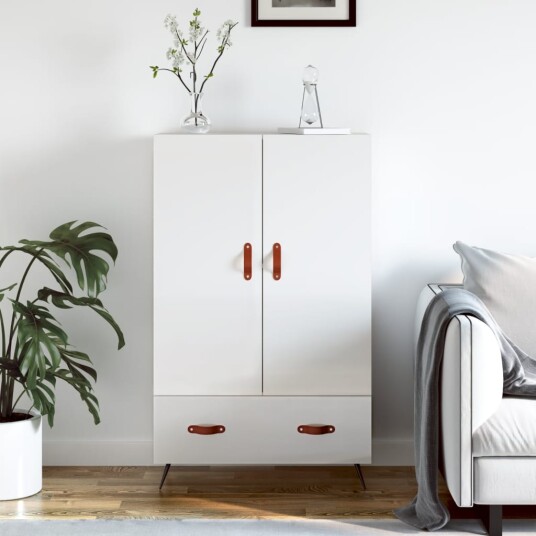 vidaXL Highboard høyglans hvit 69,5x31x115 cm konstruert tre