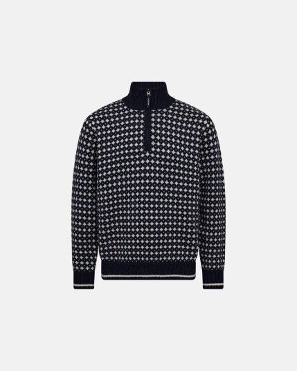Dovre Cable strik med zip 100% Ull Flerfarget