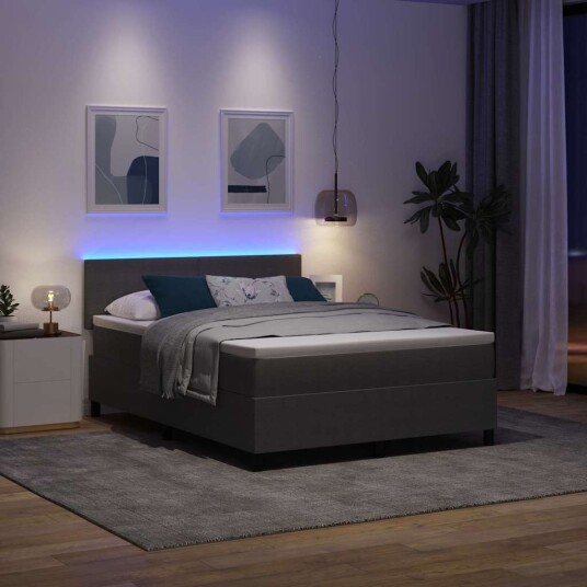  Box Spring Seng med Madrass & LED Lys Grå 140x200 cm Corduroy Stoff