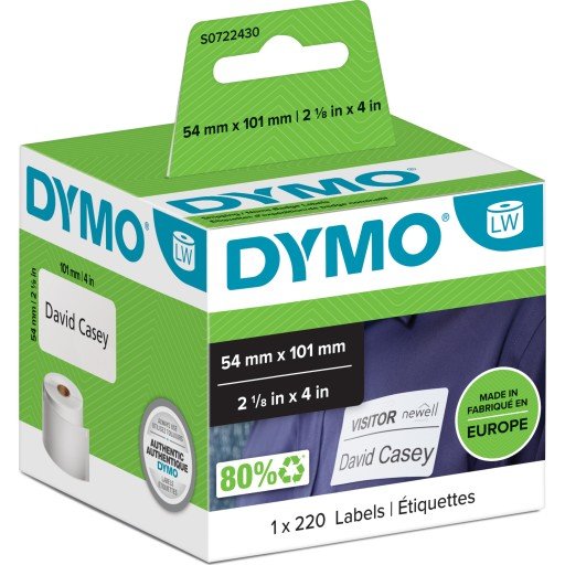 DYMO LW store forsendelsesetiketter/navneskilt, 54mm x 101mm, ruller med 220 stk., original