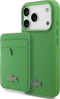 Lacoste iPhone 17 Pro Iconic Petit Pique MagSafe deksel og magnetisk kortholder grønn Lacoste iPhone 17 Pro Iconic Petit Pique MagSafe deksel og magnetisk kortholder grønn