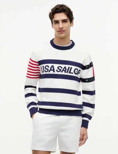 Tommy Hilfiger Us Sailgp Marine Stripe Crewneck White S Tommy Hilfiger Us Sailgp Marine Stripe Crewneck White S