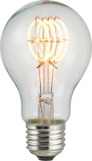 Spl E27 4W dimbar LED filamentpære A60 Flex filament 2200K 210lm klart glass Dimbar : Dimbar Kulør : Ekstra varm Spl E27 4W dimbar LED filamentpære A60 Flex filament 2200K 210lm klart glass Dimbar : Dimbar Kulør : Ekstra varm