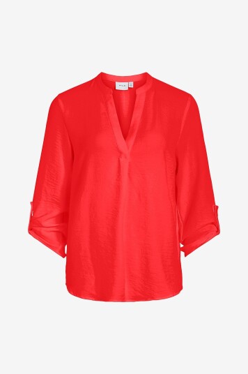 Vila Topp viJosa Turn up V neck Top Rød